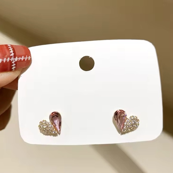 Gold Filled Pink Heart Cubic Zirconia Earrings - Picture 2 of 3